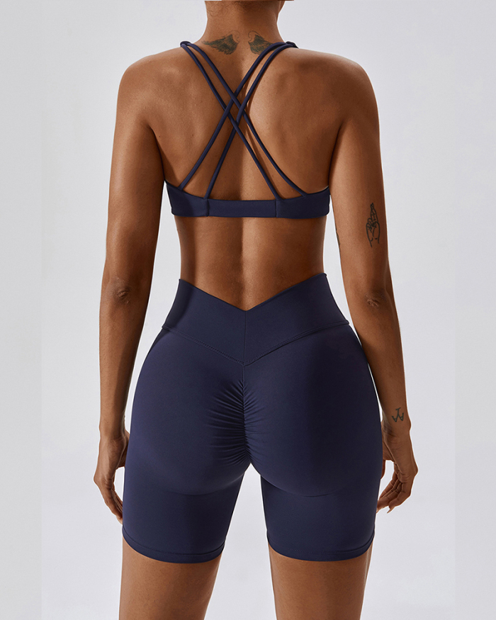 Popular V Neck Bra Shorts Sets Yoga Two-piece Sets S-XL