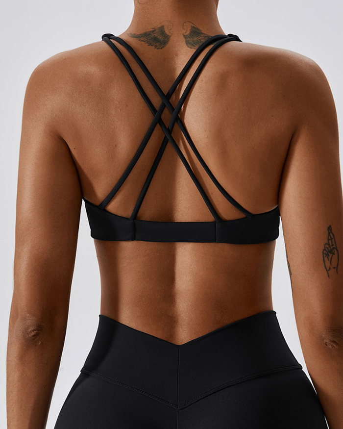 V Neck Beauty Strappy Back Running Fitness Work Out Yoga Tops Sports Bra S-XL