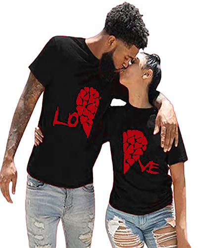 Printed Short Sleeve Lovers T Shirt