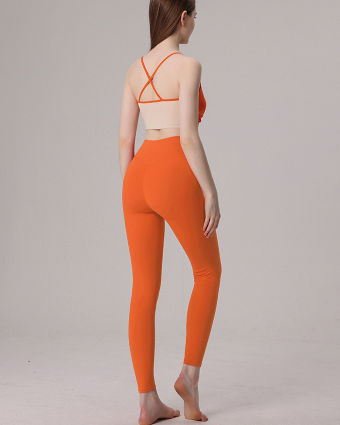 Women Ruched Sleeveless Yoga Two-piece Pants Sets S-L