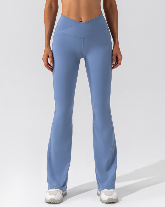 Women Solid Color Casual V Waist Dance Wide Leg Pants S-XL