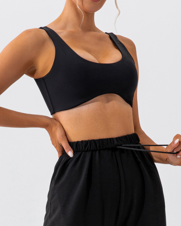 Women Sleeveless Solir Color Soft Comfortable Running Sports Bra S-XL