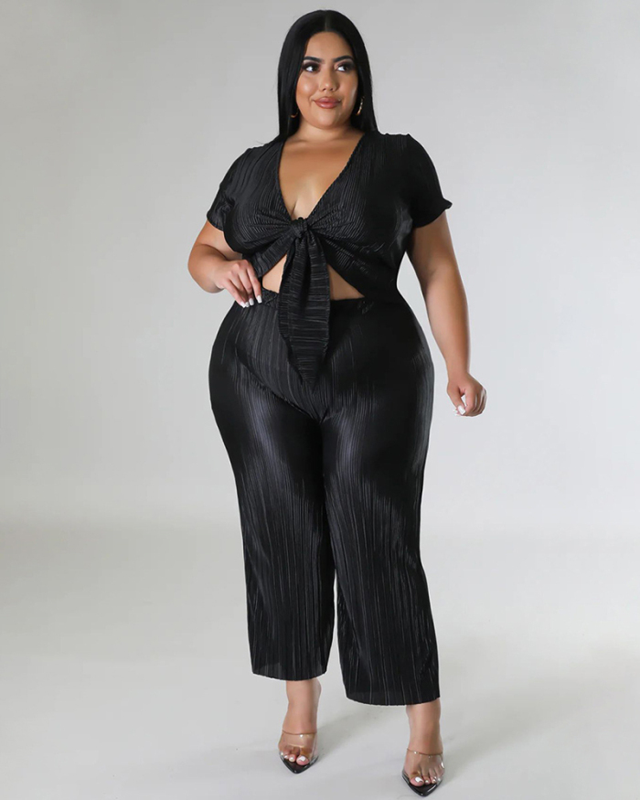 Plus Size Women New Summer Two Piece Pant Set
