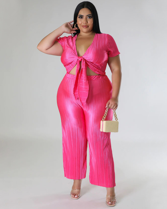 Plus Size Women New Summer Two Piece Pant Set