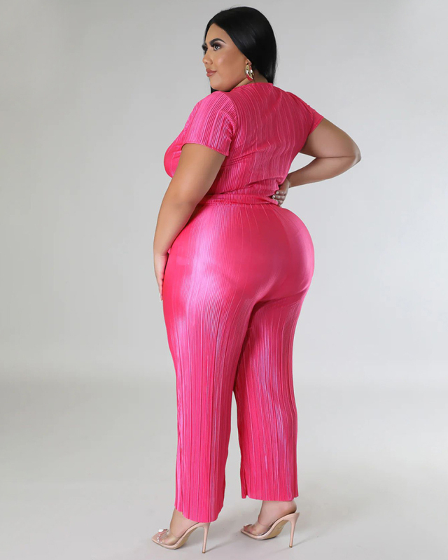 Plus Size Women New Summer Two Piece Pant Set