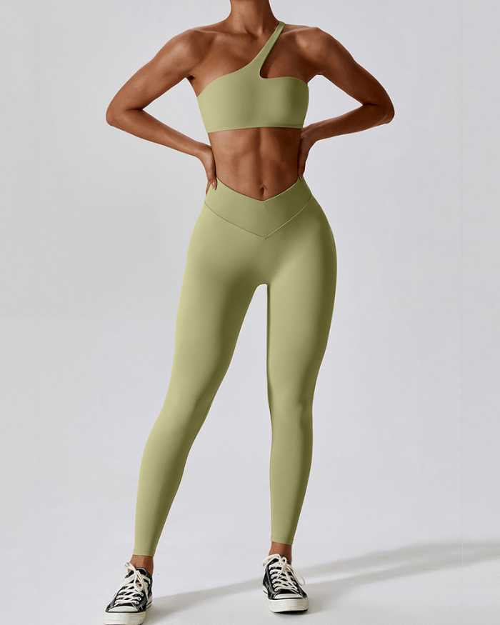 Woman Solid Color Sports Running Slash Neck Yoga Bra S-XL