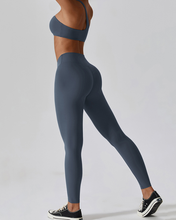 Woman Solid Color Sports Running Slash Neck Yoga Bra S-XL