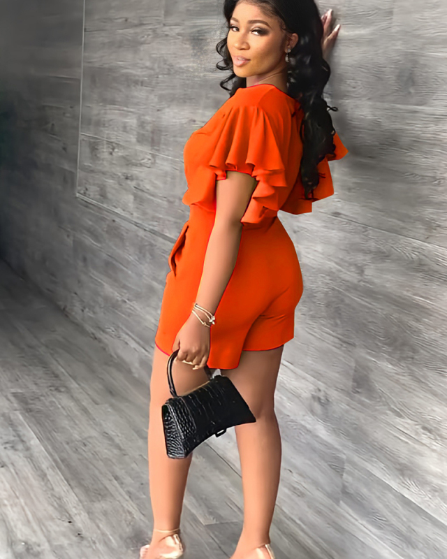 Short Sleeve Women Solid Color Two Piece Short Set