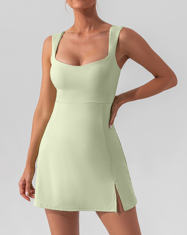 Women Square Neck Sleeveless Golf Tennis Dress Green Pink White Black S-XL