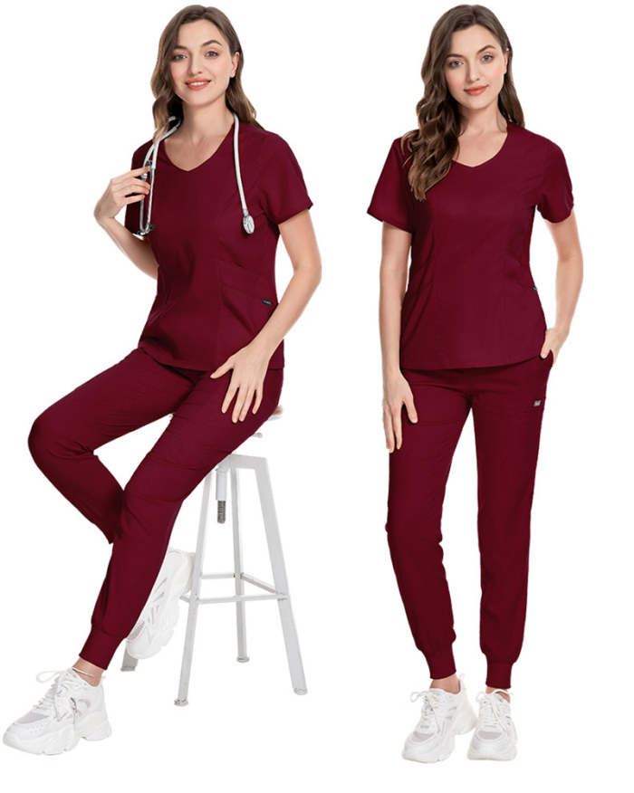 Surgical Set Short Sleeve V-neck Dental Nurse Uniform Pants Sets Two pieces Outfit XS-2XL