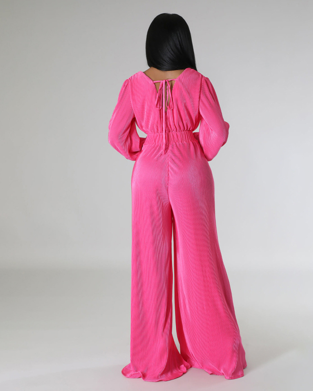 Long Sleeve V-neck Autumn Style Women Loose Style Jumpsuit S-2XL