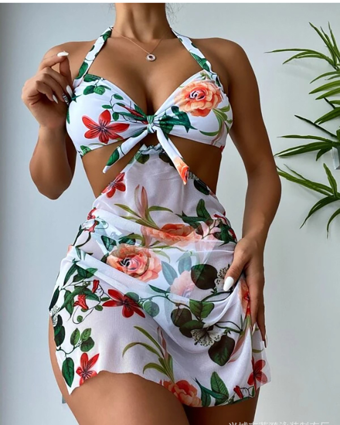 Floral Printed Women Cute Beach Swimwear S-XL