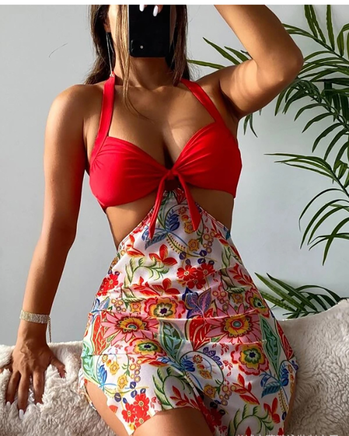 Floral Printed Women Cute Beach Swimwear S-XL