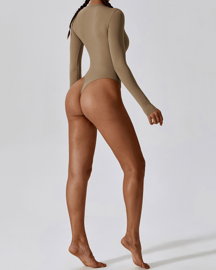 Sexy Long Sleeve Women O Neck Slim Ballet Teddy Bodysuit Black Rosy Camel Coffee S-XL