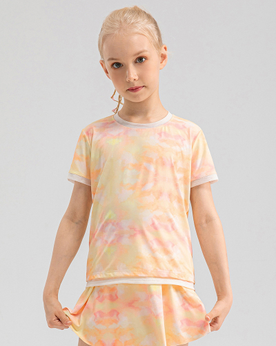 Summer Bubble Printed Girls O Neck Short Sleeve Sports T-shirts Pink Yellow Purple Rosy 120-150