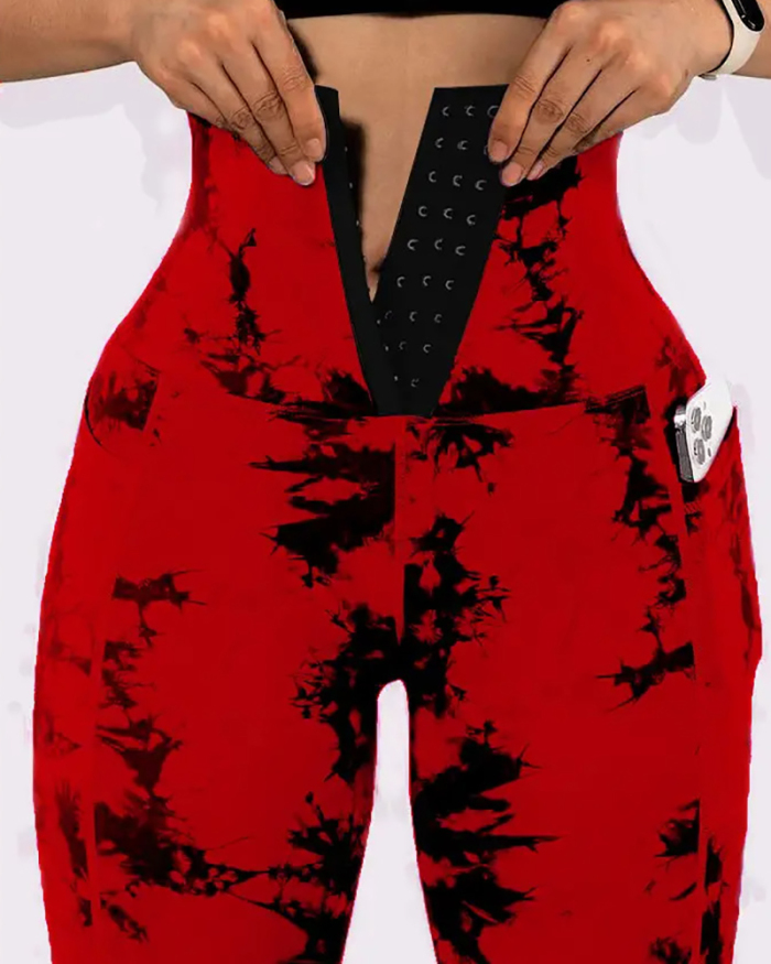 Wholesale Camo Tie-dye Shape Patchwork Side Pocket Sports Pants S-2XL