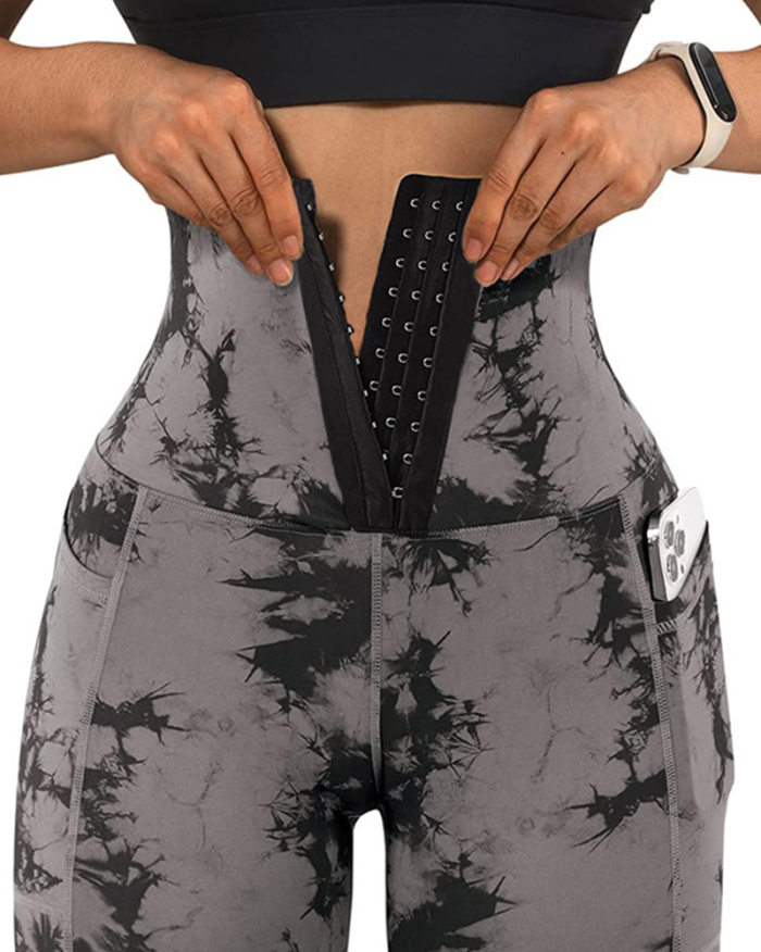 Wholesale Camo Tie-dye Shape Patchwork Side Pocket Sports Pants S-2XL