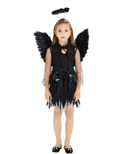 Halloween children's dark angel costume COS stage costume girl wings evil elf little Angel costume