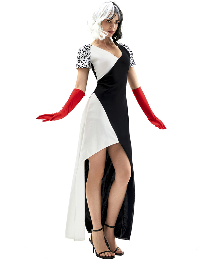 Cuira Dalmatians Dress Halloween Black and White Witch Yin Yang Clown Costume Cuira Stage Dress