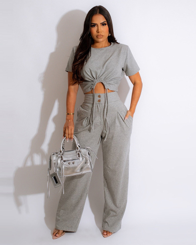 Short Sleeve Women Sporty Casual Two Piece Pant Set