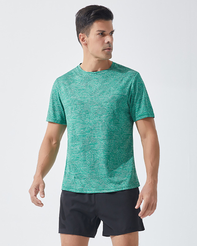 Basketball Short Sleeve Polyester Fashion Geometry Printed Breathable Quick Dry Men's T-shirt Blue Green S-2XL