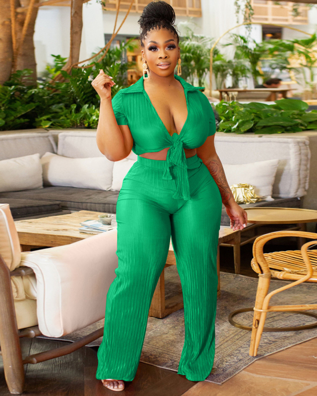 Women Ruched Strappy Tops Wide Leg Pants Sets Two Pieces Outfit Black Green Rosy S-2XL