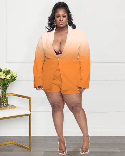 Elegant Women Long Sleeve Suit Sets Gradients Plus Size Two Piece Sets Pink Orange Black Blue L-4XL