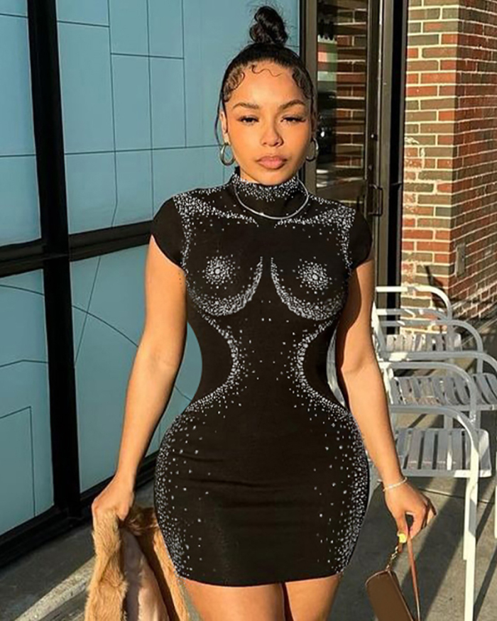 Black Sleeveless Diamond Women Dress