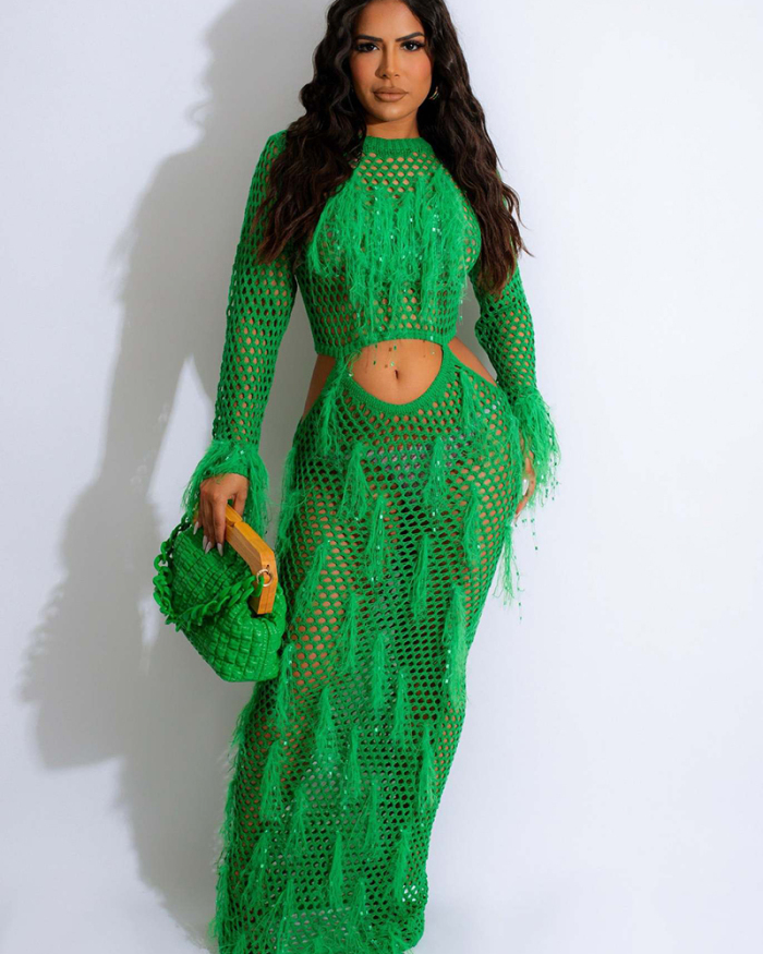 Long Sleeve Fishnet Women Fashion Dress