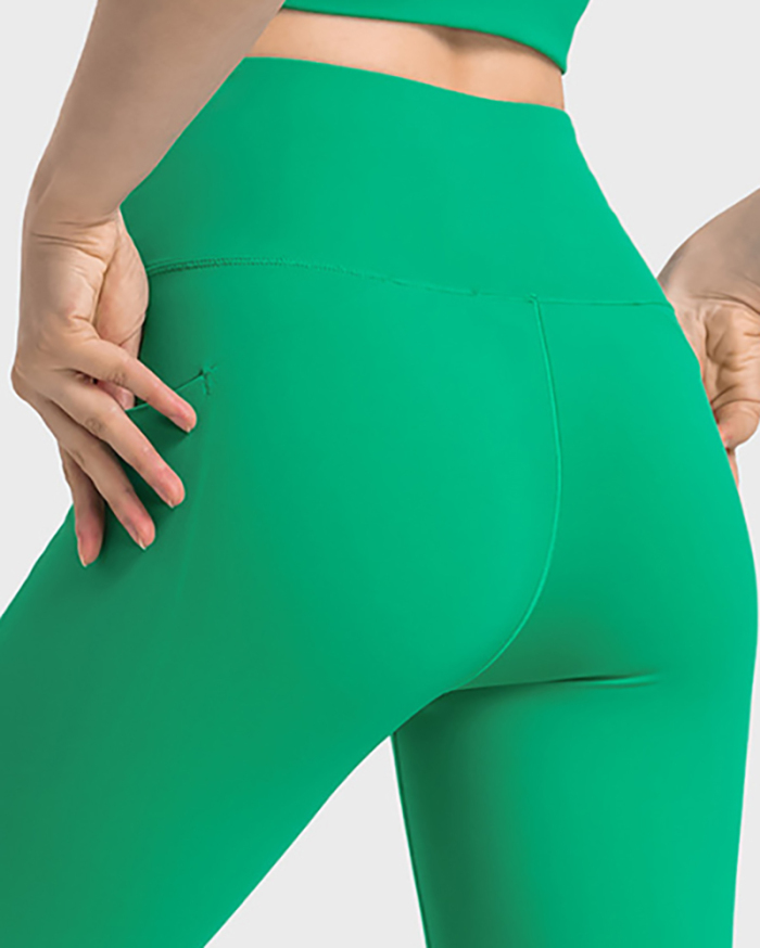 Women High Waist Hip Lift Side Pocket High Elastic Tight Pants Orange Green Black Blue 4-12