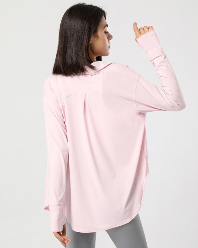 Summer Sun Protection Lapel Long Sleeve Shirts Outside Sports Wear Beige Yellow Purple Pink Green Black S-XL