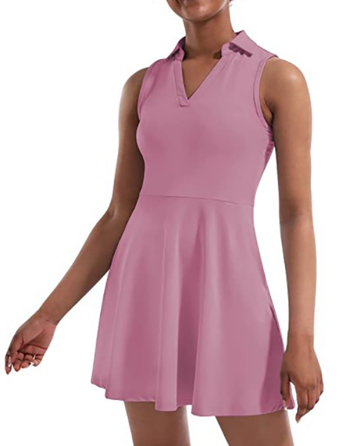 Women Lapel Sleeveless 4 Pocket Golf Tennis Dress White Black Pink Light Blue Navy Blue S-XL