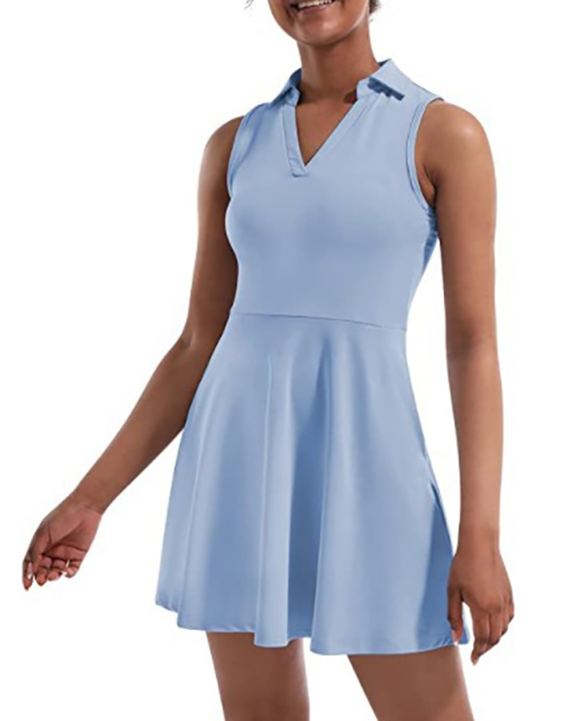 Women Lapel Sleeveless 4 Pocket Golf Tennis Dress White Black Pink Light Blue Navy Blue S-XL