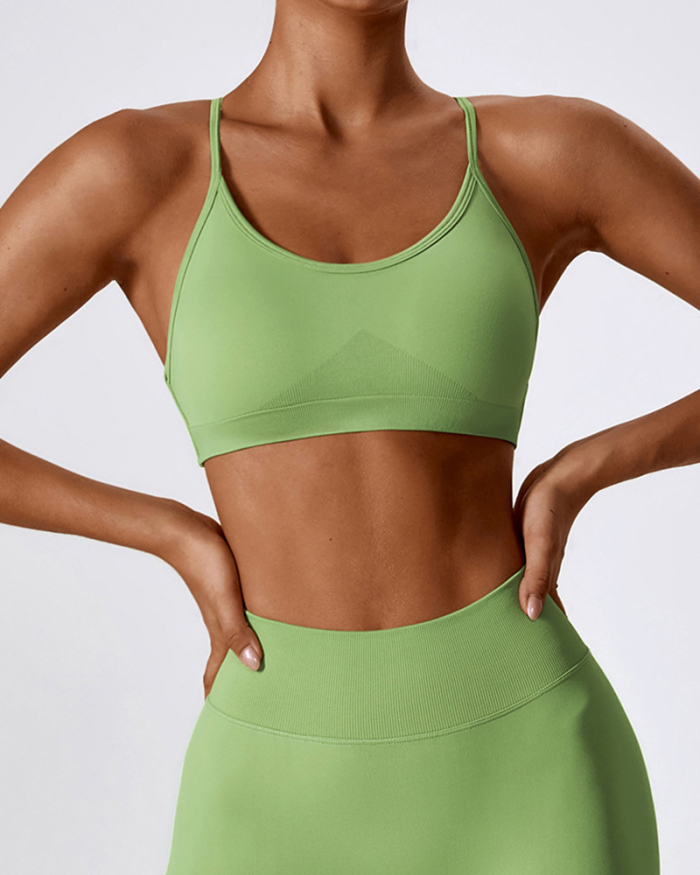 Women Sling Backless Solid Color Sports Bra S-XL