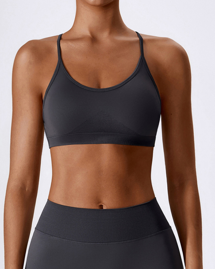 Women Sling Backless Solid Color Sports Bra S-XL