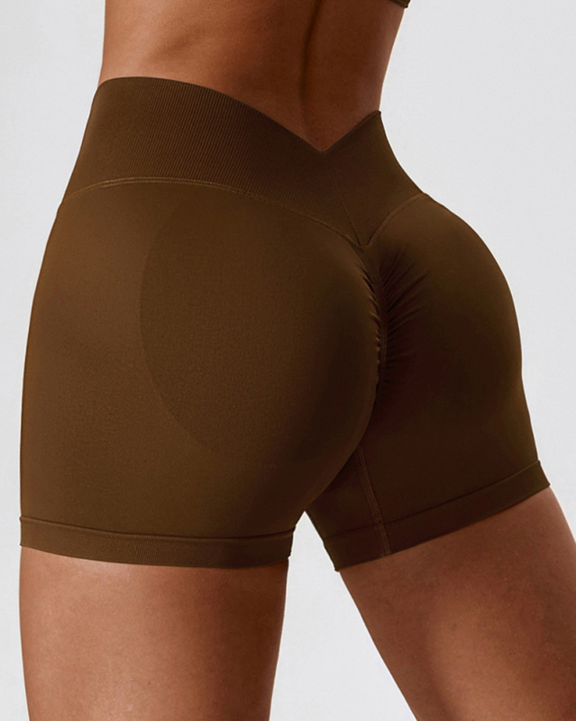 Women High Waist Seamless V Back Outside Wear Yoga Shorts S-XL