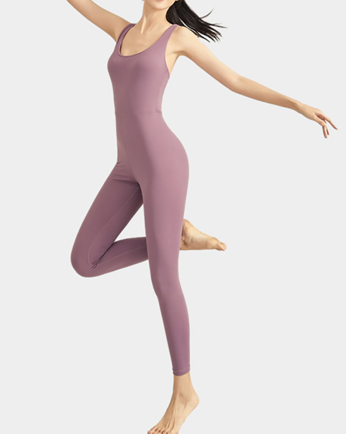 Women Sleeveless Criss Back Sports Aerial Yoga Jumpsuit Black Purple Blue S-XL