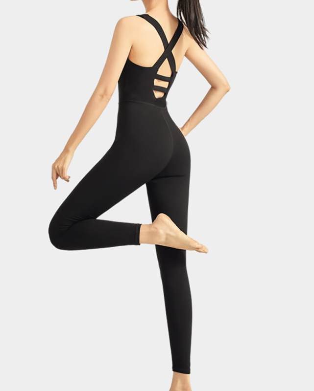 Women Sleeveless Criss Back Sports Aerial Yoga Jumpsuit Black Purple Blue S-XL