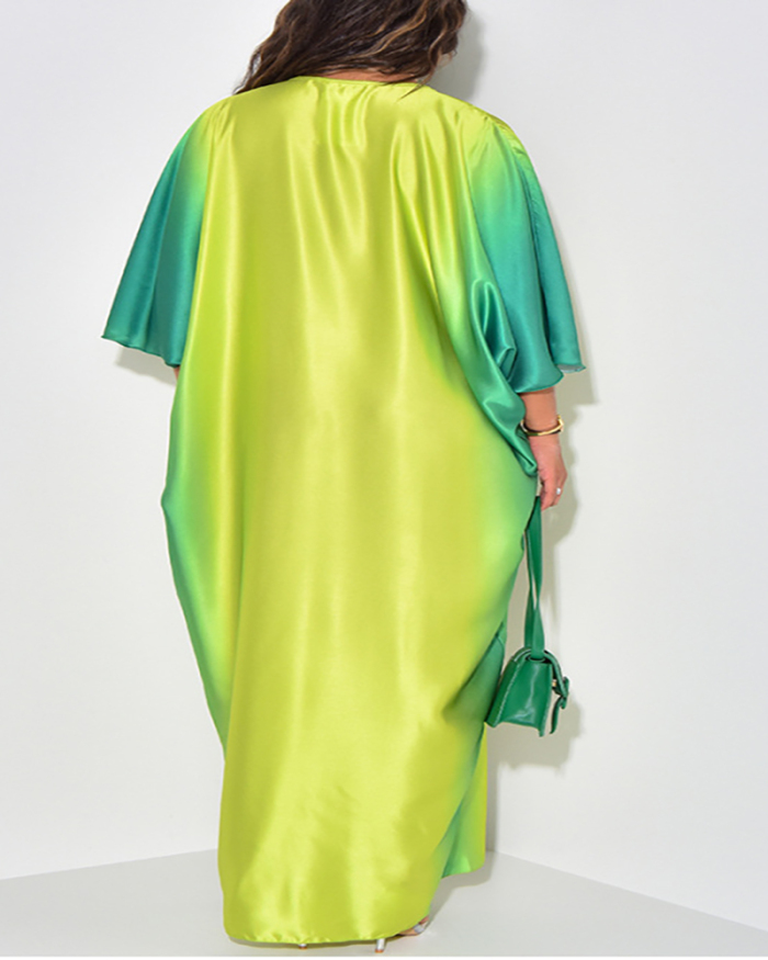 V-neck Colorblock Women Maxi Dress Loose Style Dress
