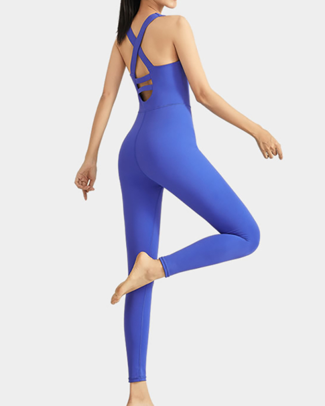 Women Sleeveless Criss Back Sports Aerial Yoga Jumpsuit Black Purple Blue S-XL