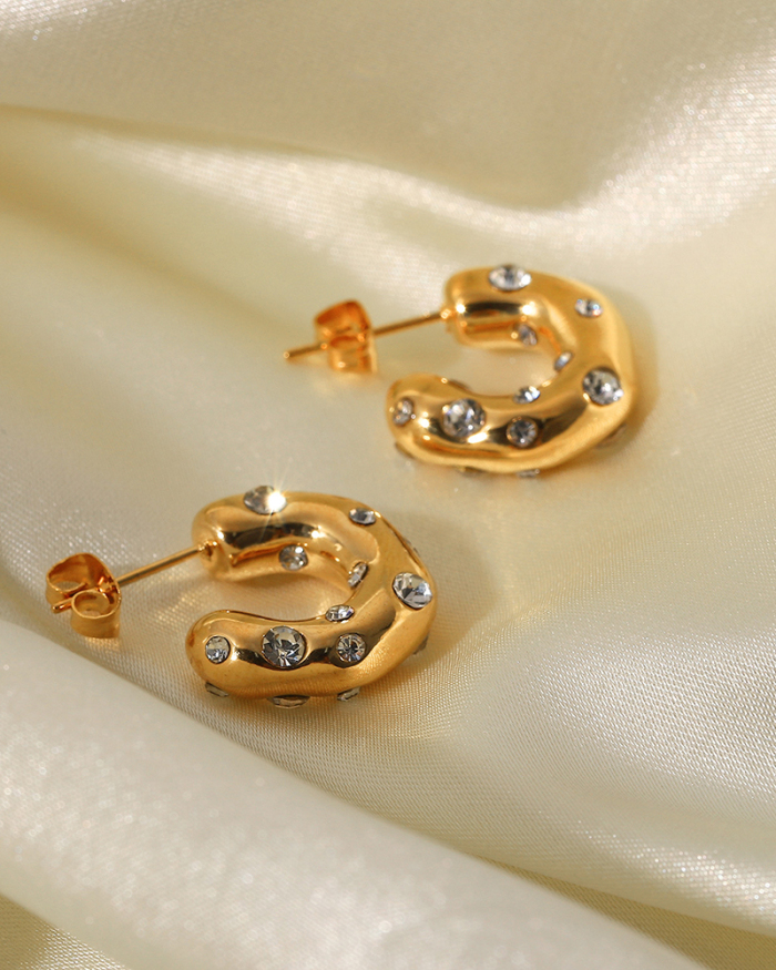 C Earrings Zircon Pearl 18K Gold Stainless Steel Earrings
