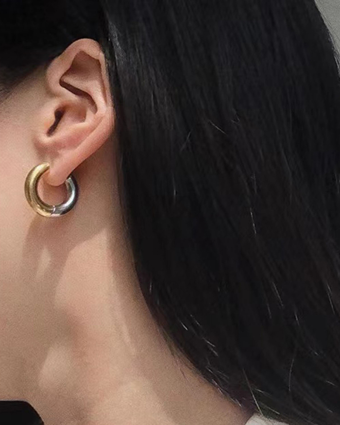 18k Gold Plated Stainless Steel Gold And Silver Geometric Earrings