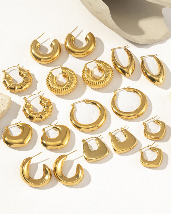 Hot Sale Geometric Premium Retro Earrings French Style Light Luxury Titanium Hollow Stainless Steel Earrings