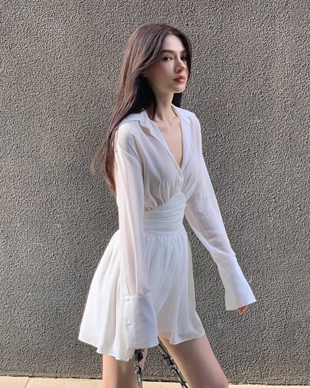 Single-breasted lapel dress fashion sexy temperament hot girl ruffle short skirt