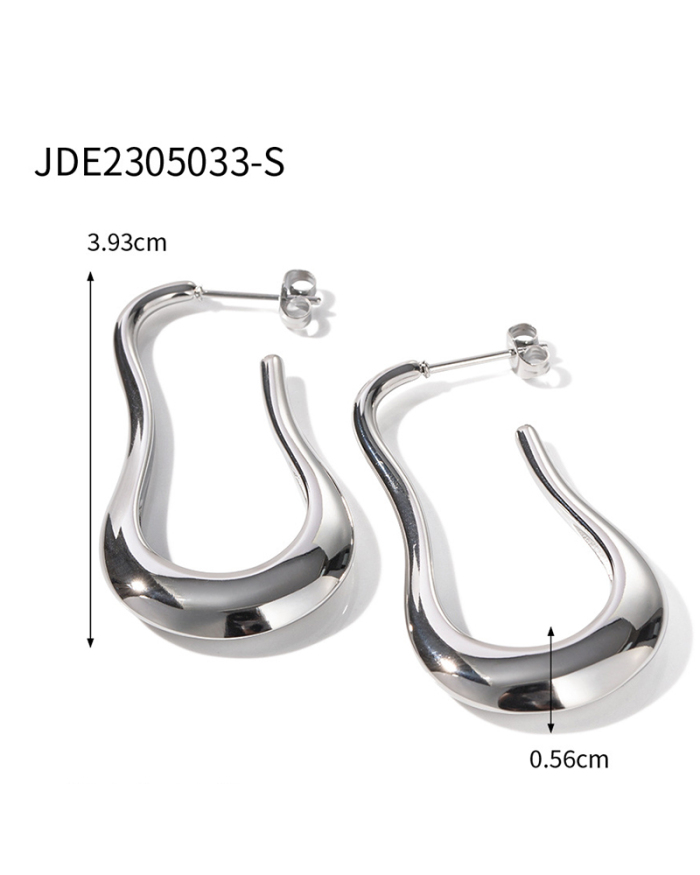 Steel Color Stainless Steel Smooth Hollow Earrings Fashion All-In-One Hoop Earrings