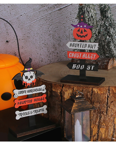 Halloween Cute Wooden Plaque Ornament Ghost Festival Spooky Pointers Desktop Decorations