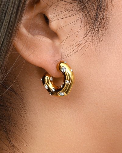 C Earrings Zircon Pearl 18K Gold Stainless Steel Earrings