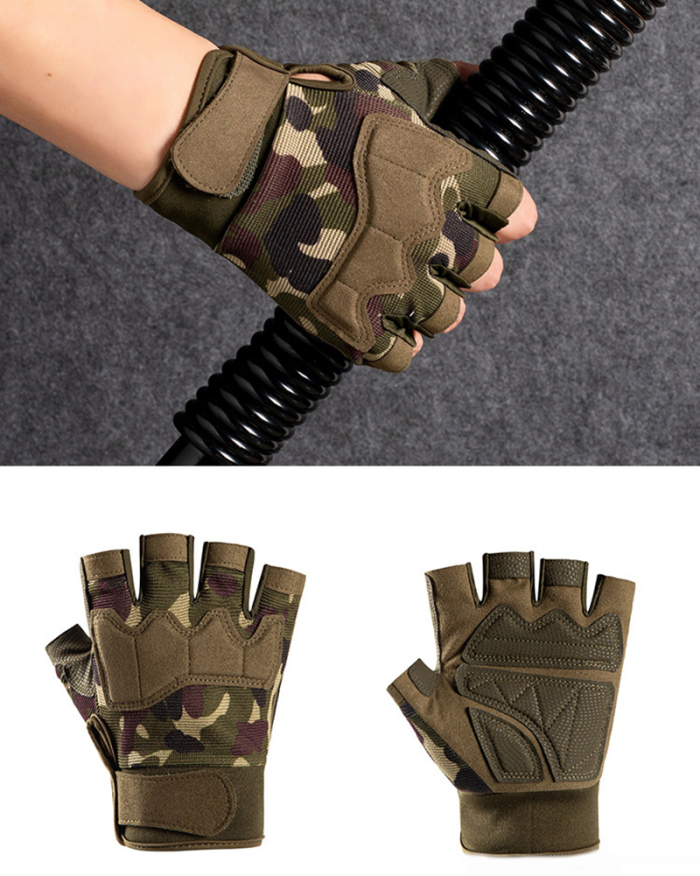 Fitness Gloves Half Finger Outdoor Sports Cycling Training Gloves Anti-Slip Wear Resistant Tactical Military Fan Protective Gloves