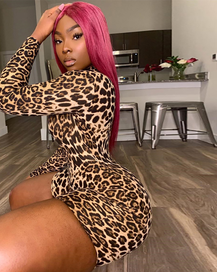 Long Sleeve Leopard printed Sexy Jumpsuit