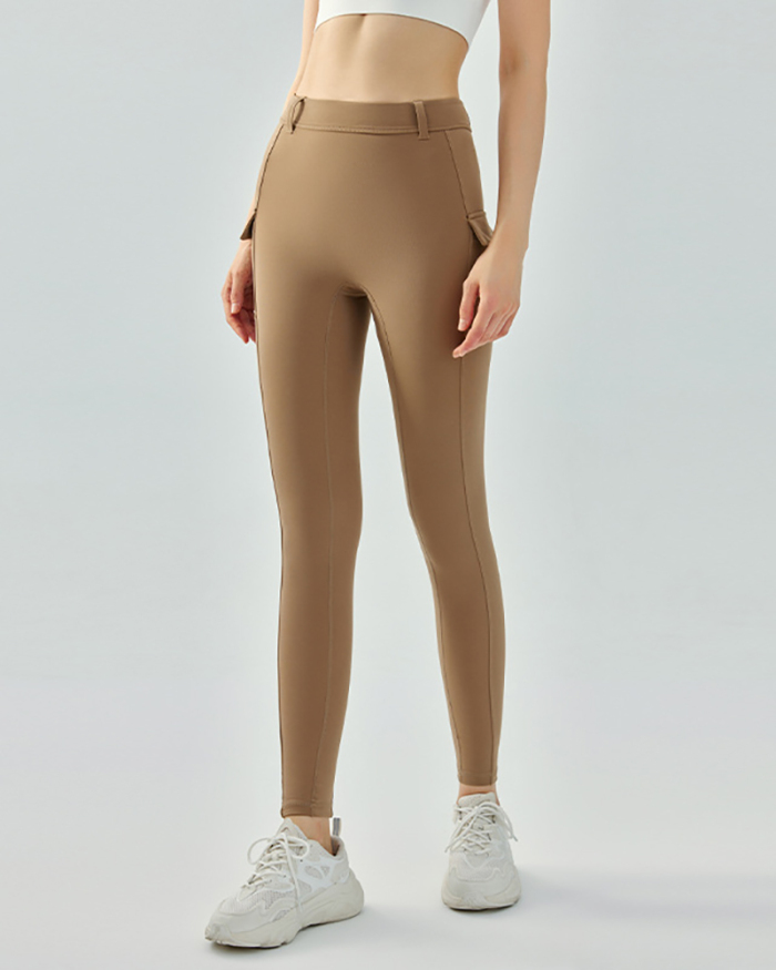 Slim Middle Sports High Waist Hips Lift Side Pocket Fitness Active Leggings Pants S-XL